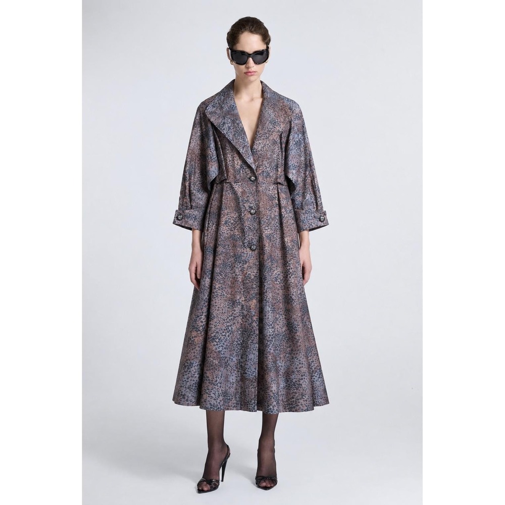 Kristen Blake Trench Coat Womens 16 Purple Brown Leopard Print Vintage Longline